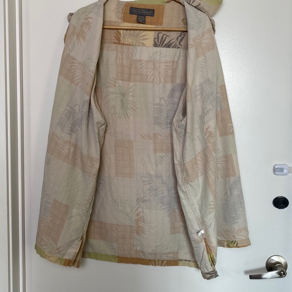 Vintage 90s Silk Hawaiian Shirt Men 2XL Cream Tan Palm Fronds USA Camp Festival - Picture 11 of 13